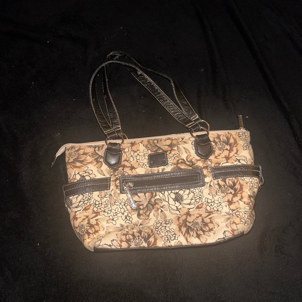 Floral Tan and Black Women's Handbag